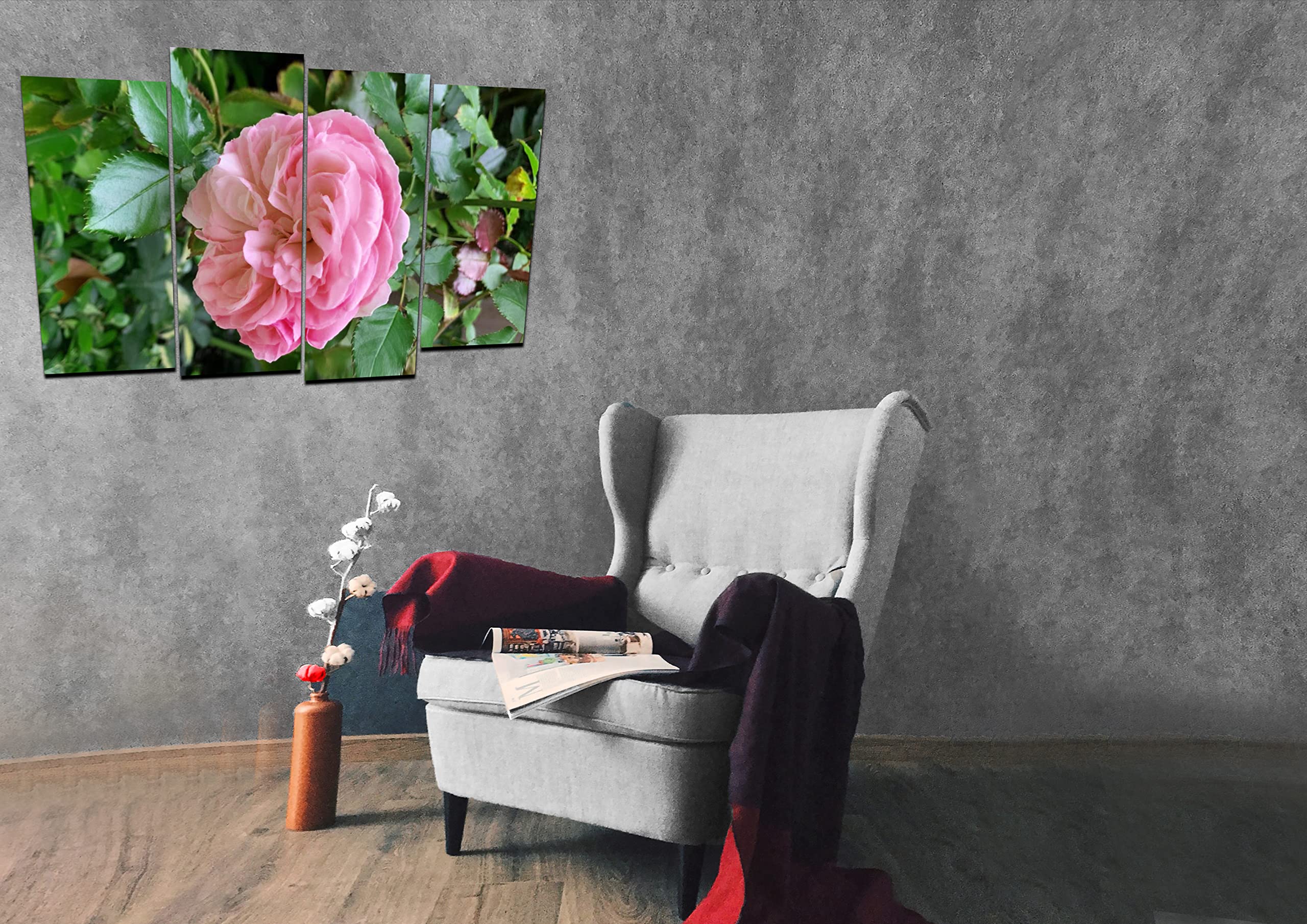 4-Piece Pink Rose Floral Canvas Wall Art Set - Morning Flowers Painting Poster Print for Living Room Decor (32x44 Inches) - Perfect for Home, Bedroom & Office Wall Decoration