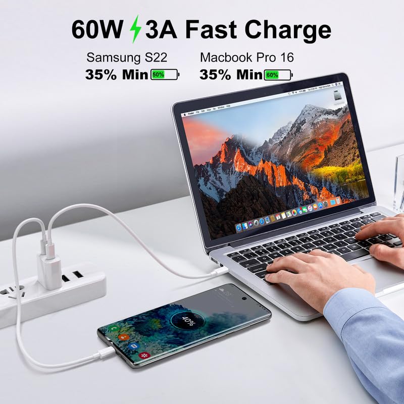 OIITH 2-Pack 1FT USB C to USB C Cable 60W Fast Charging Cord - Compatible with iPhone 15, Samsung Galaxy, Android Phones, Huawei, Google Pixel, Nintendo Switch, MacBook, iPad & More USB-C Devices - Perfect for Home, Office & Travel Charging