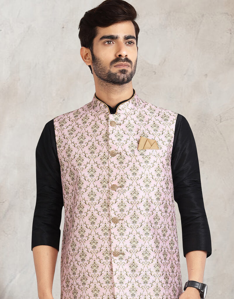 Black 3 Piece Banarasi Silk Jacket Set with Churidar - Elegant Indian Ethnic Outfit for Weddings & Festive Occasions