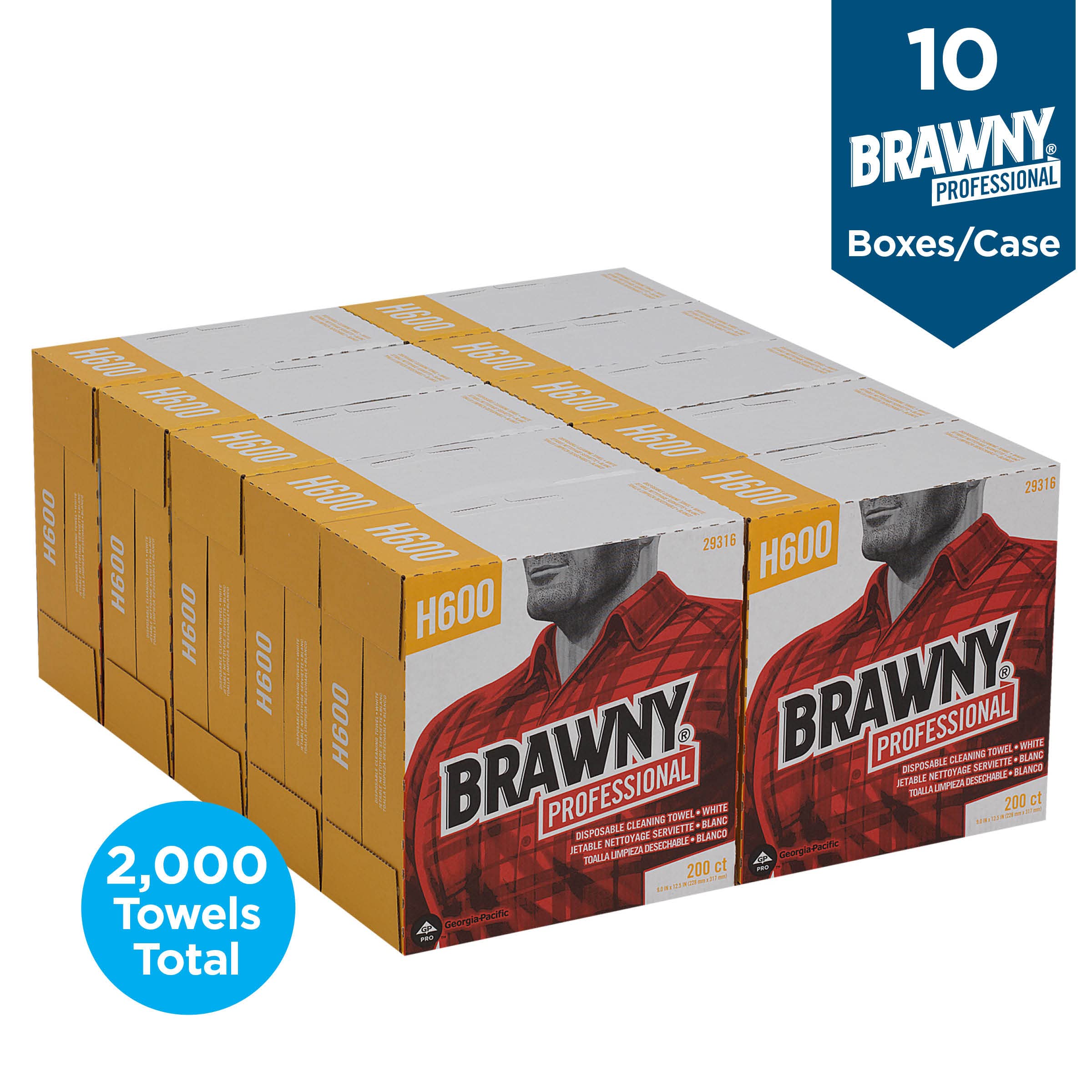 Georgia-Pacific 29316 GP PRO Brawny Professional H600 Disposable Cleaning Towels - White, 10