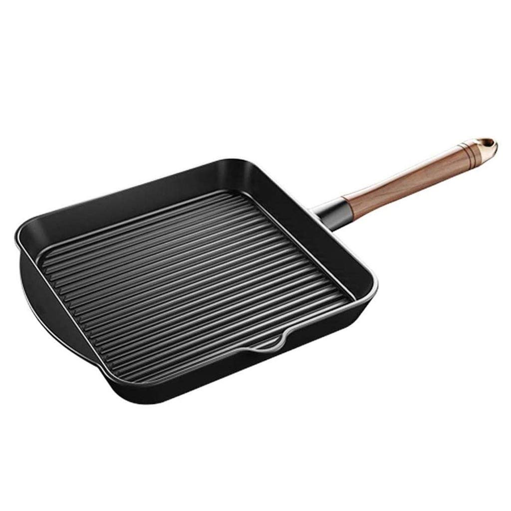 Premium CHYSP Cast Iron Grill Pan - Nonstick Skillet with Walnut Wood Handle for Even Heat Distribution | Perfect for Frying, Sautéing, Grilling & Cooking Steak, Burgers, Vegetables | Indoor & Outdoor Use
