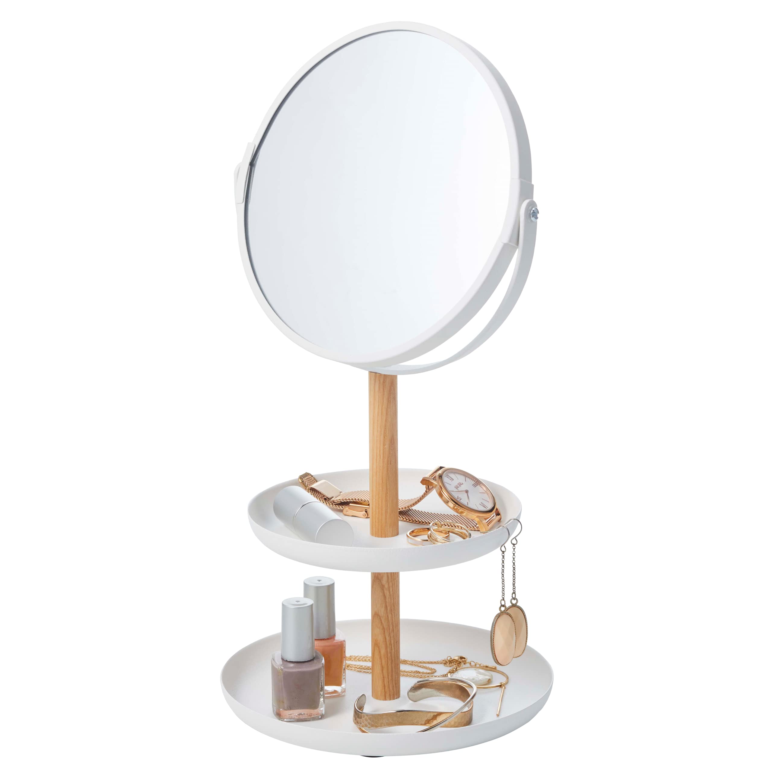YAMAZAKI Home Tosca Accessory Trays & Mirror - White | Stylish Bathroom & Vanity Organizer for Jewelry, Cosmetics & Essentials