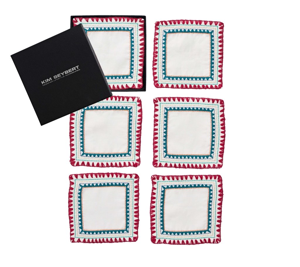 Premium White & Multicolor Cocktail Napkins - Set of 6 Elegant Drink Napkins in Gift Box for Parties, Weddings & Home Entertaining