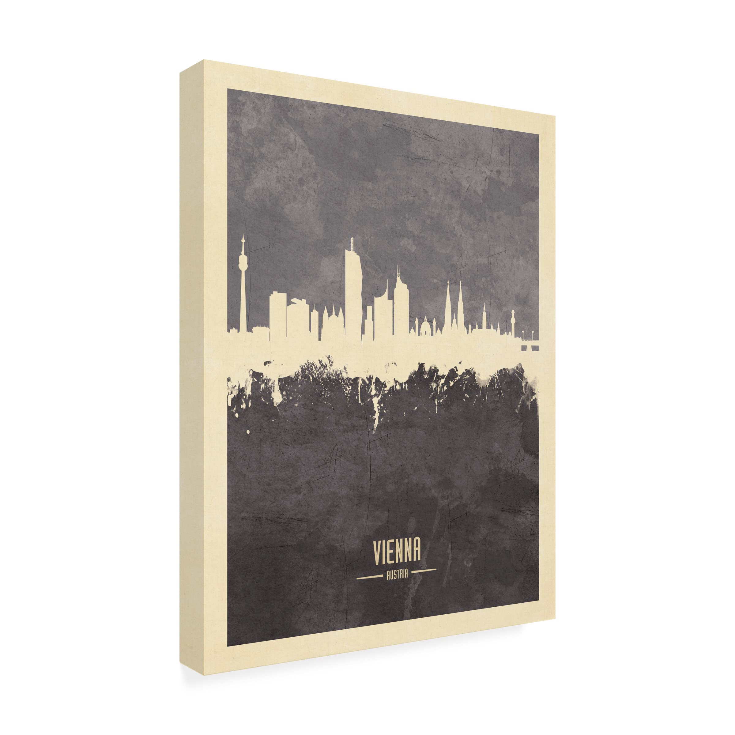 Michael Tompsett Vienna Austria Skyline Gray Canvas Art Print - Modern Cityscape Wall Decor for Living Room, Office & Bedroom