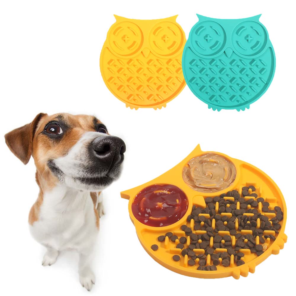 2-Pack Dog Lick Mat Slow Feeder - Food Grade Silicone Licking Pad for Treats, Yogurt & Peanut Butter - Strong Suction Base for Bathing, Grooming & Training - Perfect for Anxiety Relief & Mental Stimulation