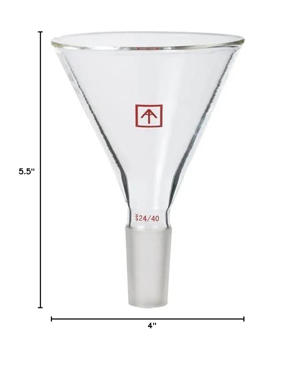 Across SP-4F Lab Glass Funnel with 4 Inch Opening & 24/40 Joint - 5.5 Inch Height - Perfect for Chemistry Experiments, Distillation & Liquid Transfer