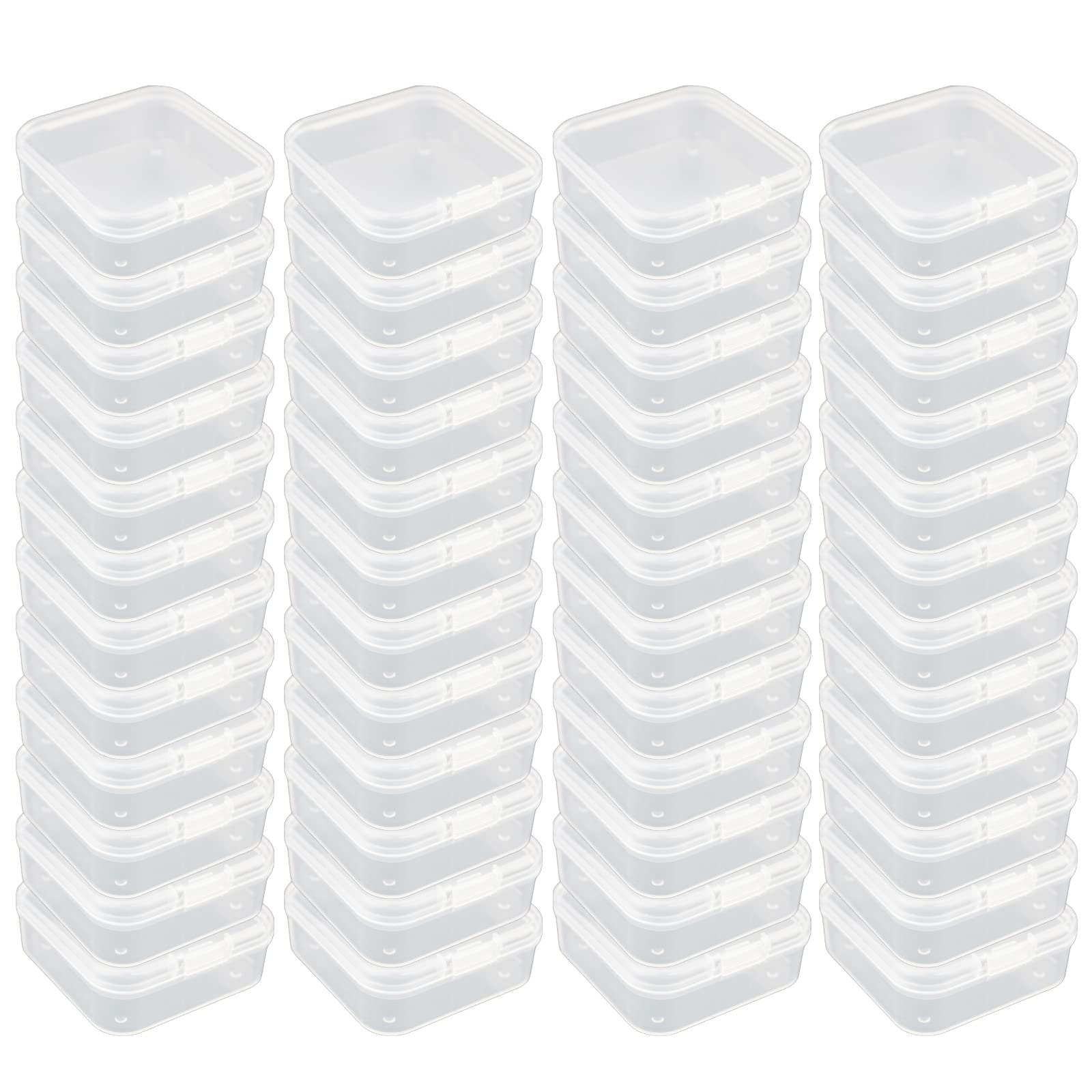48-Piece Clear Plastic Storage Containers with Lids - 2.1 x 2.1 x 0.8 Inch Small Square Organizer Boxes for Crafts, Beads, Jewelry & Office Supplies - Transparent Stackable Mini Bins for Home & Workspace Organization