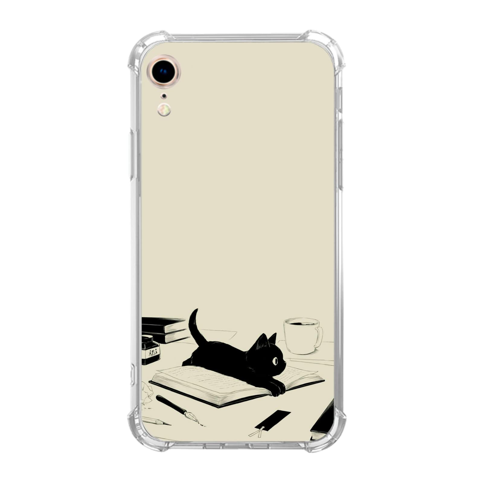 Black Cat and Books iPhone XR Case - Cute TPU Bumper Phone Cover for Men & Women | Perfect for Book Lovers & Cat Enthusiasts