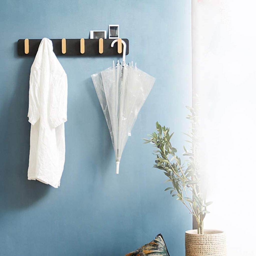 Rustic Wooden Coat Hook Rail - Wall Mounted Coat Rack with 6 Metal Hooks & Shelf - White & Black - Perfect for Entryway, Mudroom, Bedroom, or Bathroom Organization
