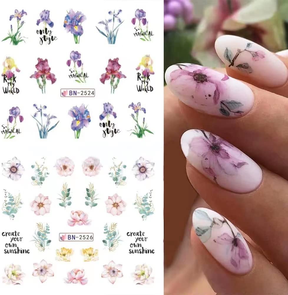 Elegant White Floral Water Transfer Nail Stickers - Rose Lily Tulip Dragonfly Nail Art Decals for Acrylic Nails | Spring Summer Nail Design Supplies (12 Sheets) | Perfect for DIY Manicures, Bridal Nails & Salon Nail Art