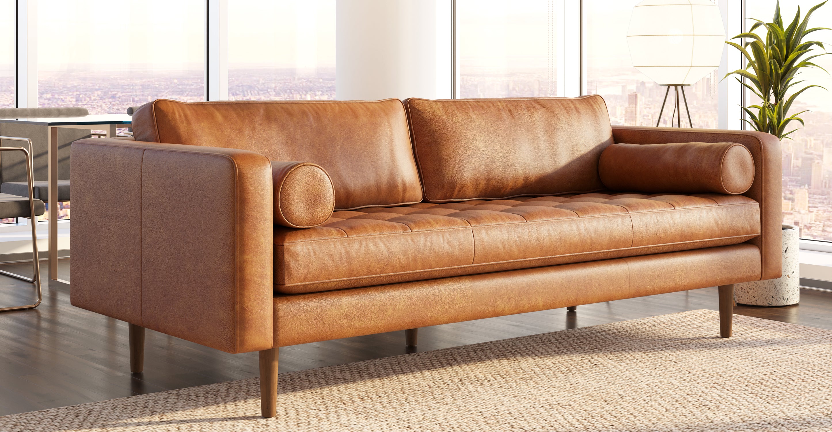 Premium Napa Leather Sofa - Modern Luxury Living Room Furniture for Home & Office - Perfect for Relaxing, Entertaining & Stylish Decor