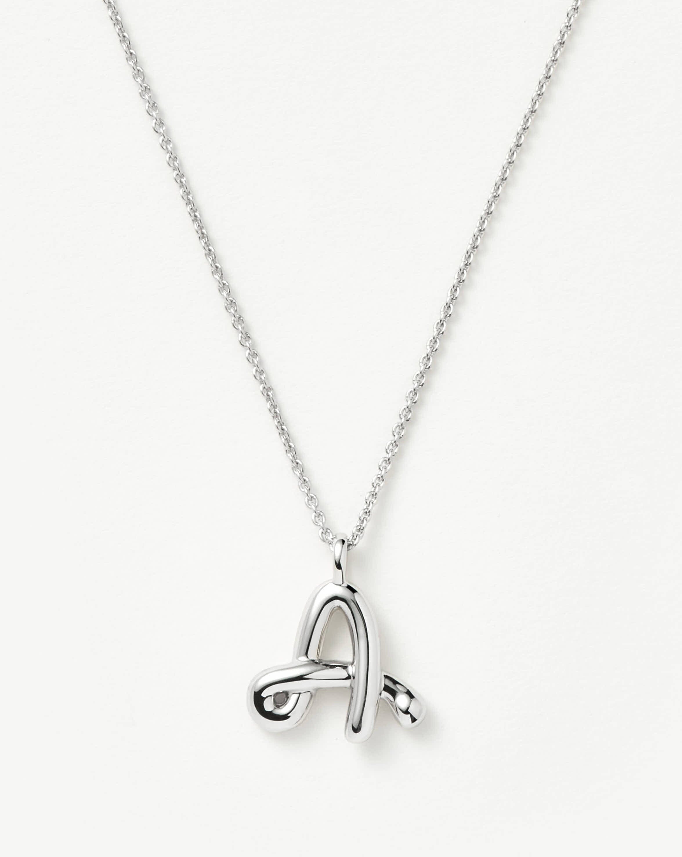 Curly Molten Initial Pendant Necklace - Letter A | Sterling Silver 925 | Personalized Name Jewelry Gift for Women | Perfect for Birthdays, Anniversaries & Special Occasions