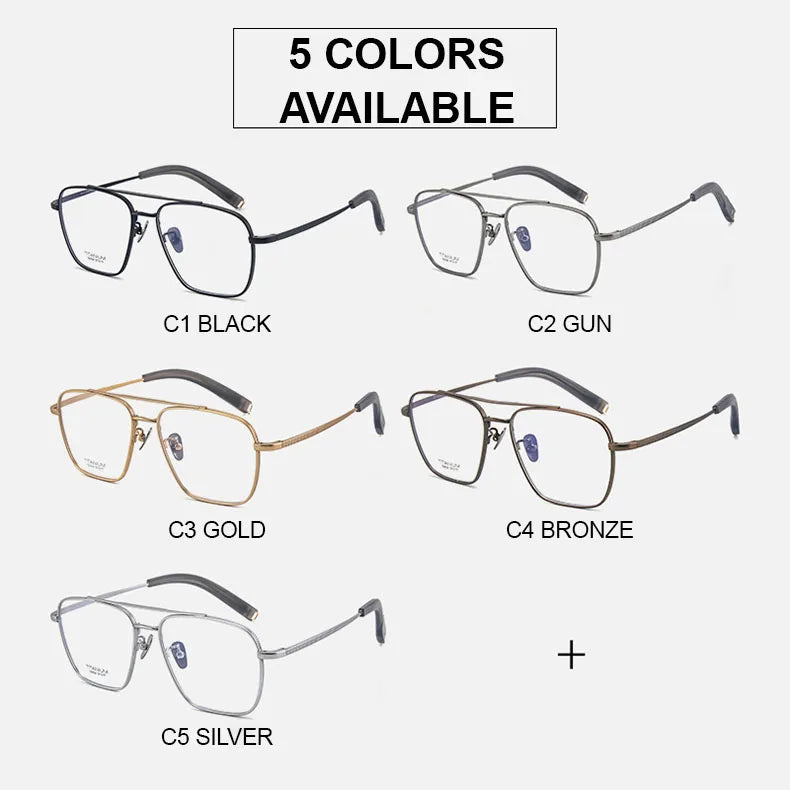 Men's Titanium Full Rim Square Eyeglasses with Double Bridge - Lightweight & Durable Frame for Reading, Driving & Everyday Use - Style 500004