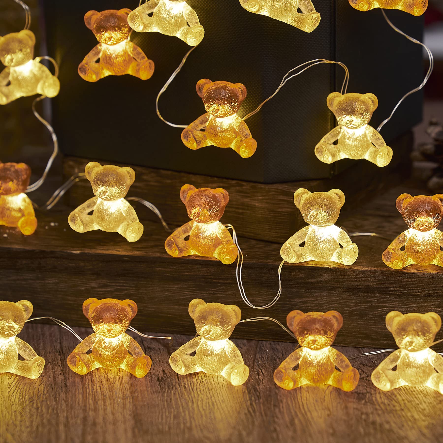 Mini Teddy Bear String Lights - 20LEDs 8.5ft USB/Battery Operated Fairy Lights for Indoor Decor, Bedroom, Birthday, Baby Shower & Christmas | Cute Decorative Lighting for Home, Party & Holiday
