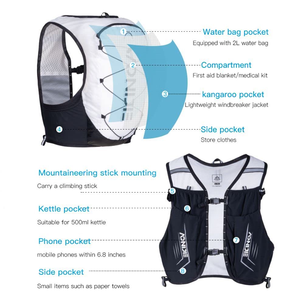Lightweight Large Capacity Hydration Running Vest Backpack for Men & Women - 8 Secure Pockets, 3D Breathable Mesh - Perfect for Trail Running, Hiking & Outdoor Sports