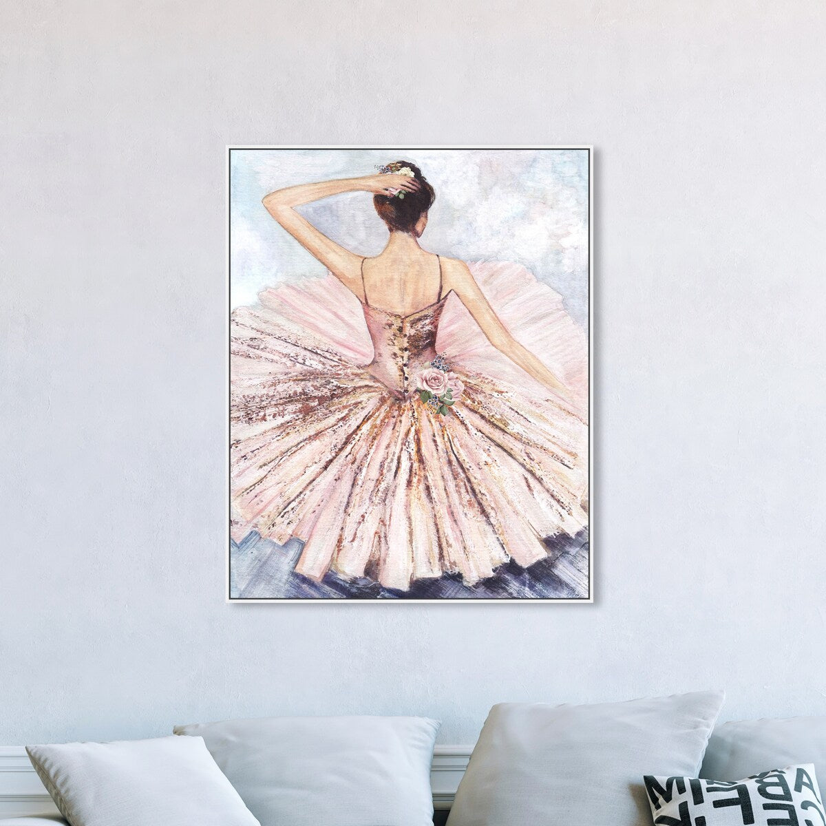 Ballet Dancer Tutu Glam Pink Framed Canvas Wall Art Print - Elegant Roses Inspired by Ballet - Perfect for Living Room, Bedroom & Dance Studio Decor