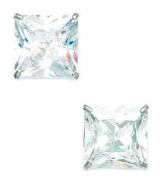 14K Gold Square CZ Cubic Zirconia Simulated Diamond Basket Earrings for Women - White Gold & Yellow Gold Options | Elegant Jewelry Gift for Anniversary, Wedding & Special Occasions