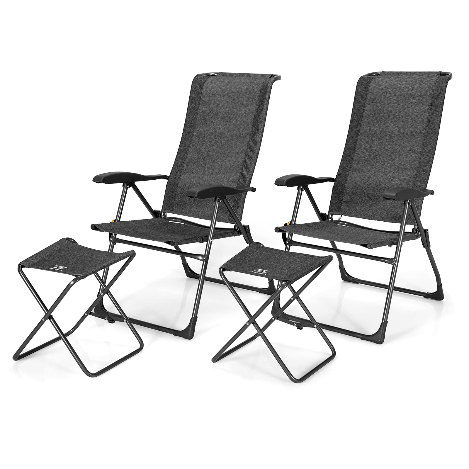 Giantex 4-Piece Folding Patio Chair Set - 2 Pack Adjustable Sling Chairs with Footrest for Outdoor Dining, Camping, Lawn & Poolside Relaxation | Portable Garden Chairs for Porch, Yard, Backyard & Beach Use