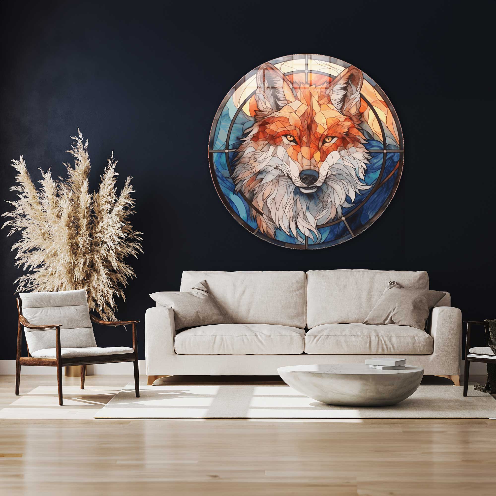 Stained Wolf Rounded Glass Wall Art - Handmade Modern Home Decor for Living Room, Bedroom & Office - Perfect for Gifts & Interior Design