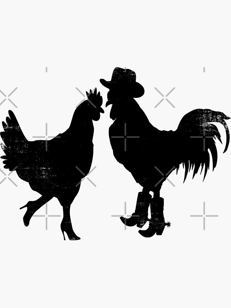 Hen and Rooster Cowboy Funny Chicken Lovers Sticker - Waterproof Vinyl Decals for Hydro Flask, Laptop, Skateboard & More - Perfect for Water Bottles, Tech Devices & Outdoor Gear