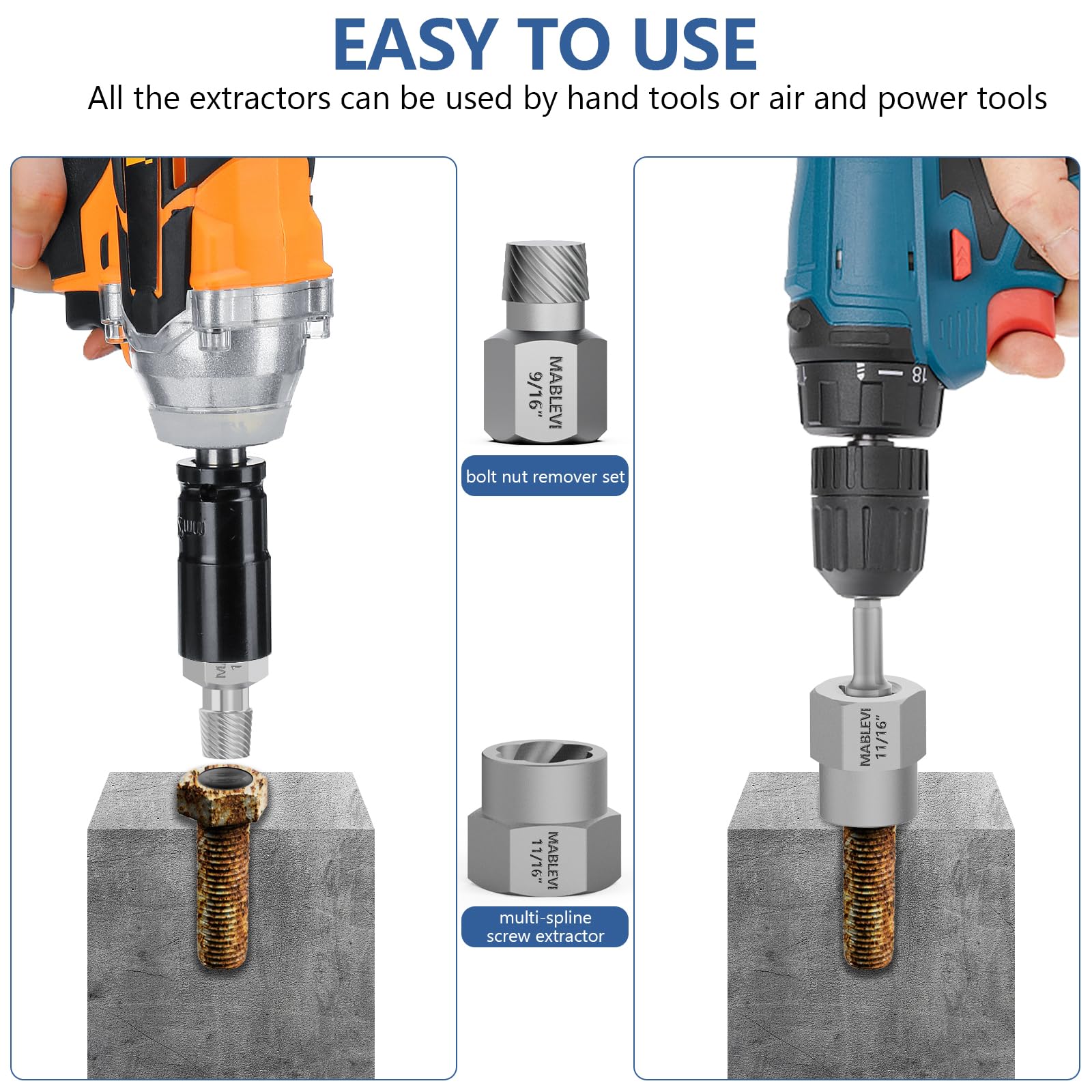 MABLEVI 49 Pcs Screw Extractor Bolt Extractor Set - Left Hand Drill Bit & Multi-Spline Stripped Bolt Remover for Broken, Rusted Nuts, Bolts, Screws - Ideal for Automotive, Machinery, and DIY Repairs