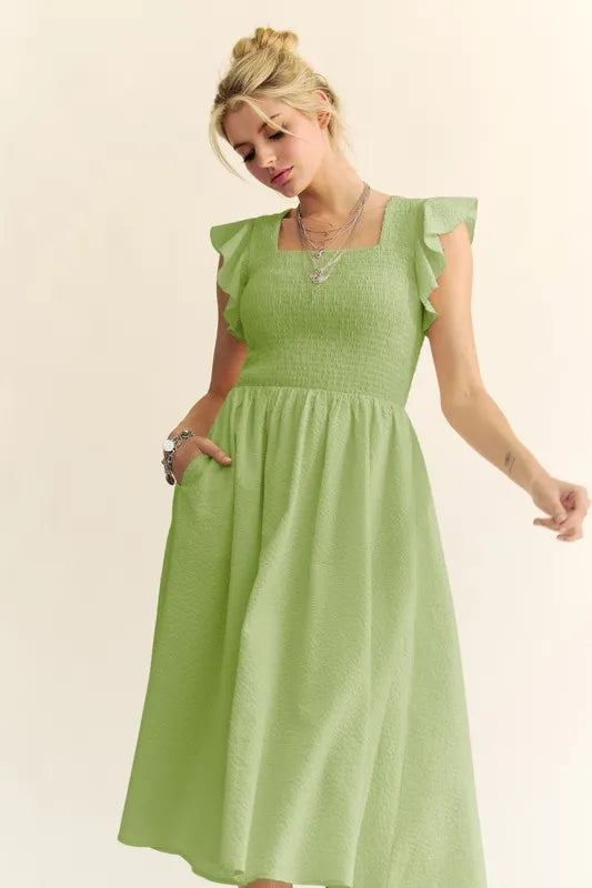 Sage Green Ruffled Cap Sleeve Smocked Mini Dress for Women | Summer Boho Chic Flowy Party Dress | Perfect for Beach Vacations, Date Nights & Outdoor Weddings