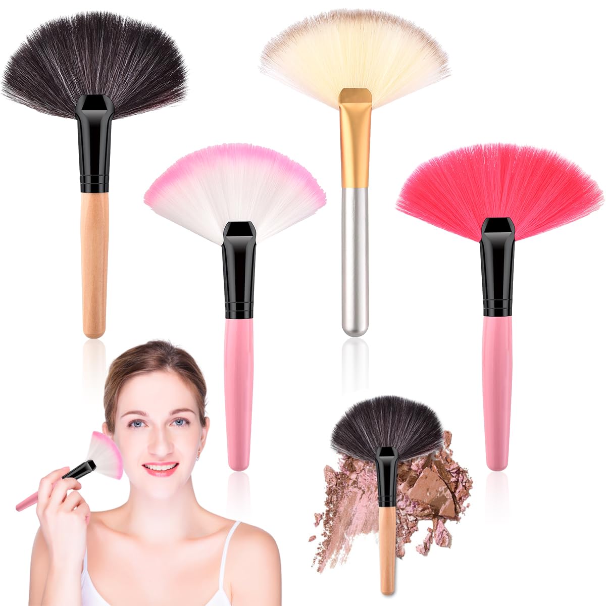 8 PCS Fan Brushes Set - Soft Bristle Face Highlighting & Blush Makeup Brushes for Loose Powder, Contouring & Highlighting - Professional Fan Brush Kit for Makeup Artists & Beginners (Perfect for Daily Makeup & Special Occasions)
