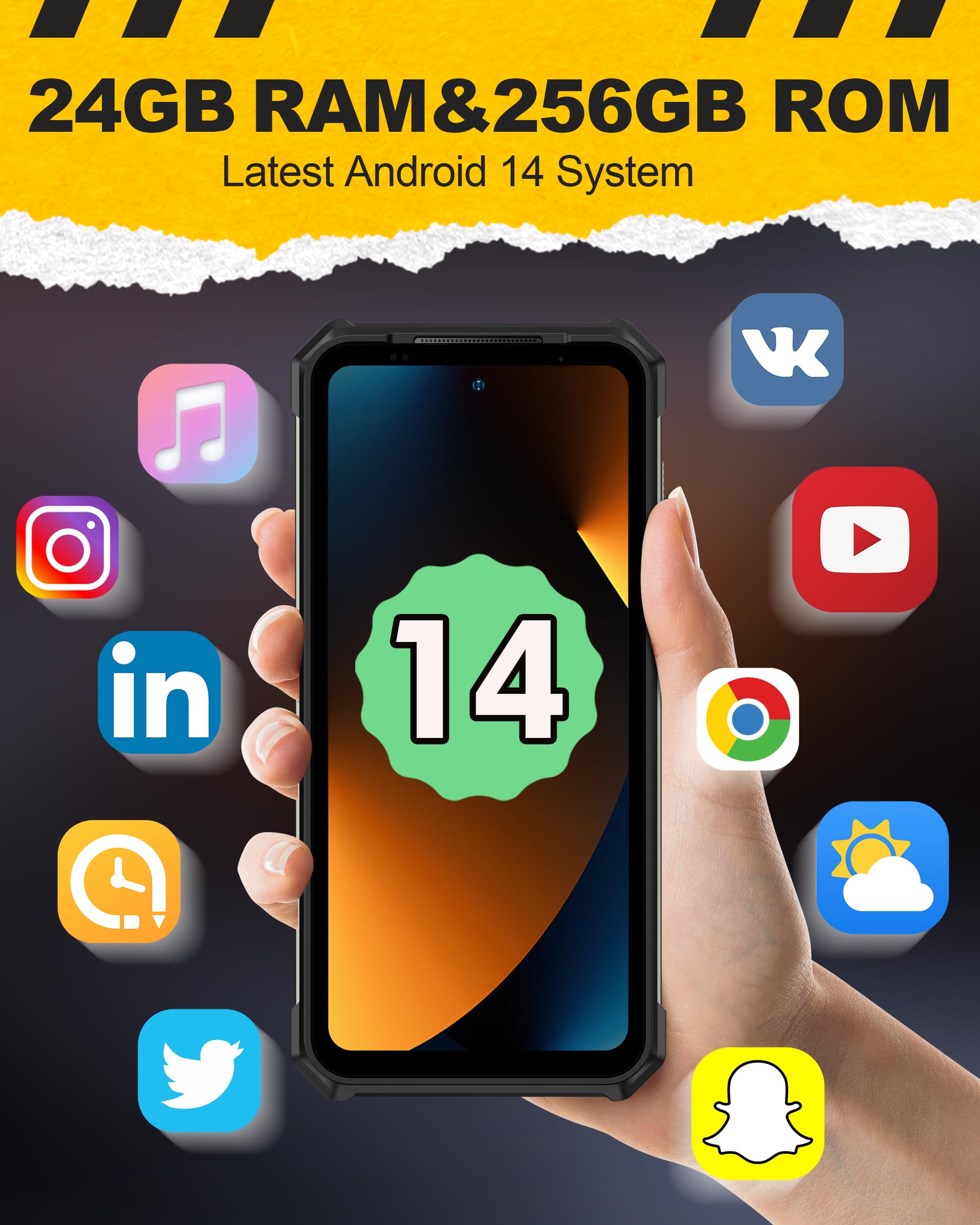 Ulefone Armor 24 Rugged Smartphone - Android 14, 22000mAh Battery, 1000Lumens Camp Light, 24+256GB Storage, 64MP Dual Cameras, 6.78” Display, NFC/GPS/Face Unlock, 4G LTE Unlocked - Perfect for Outdoor Adventures, Camping & Extreme Conditions