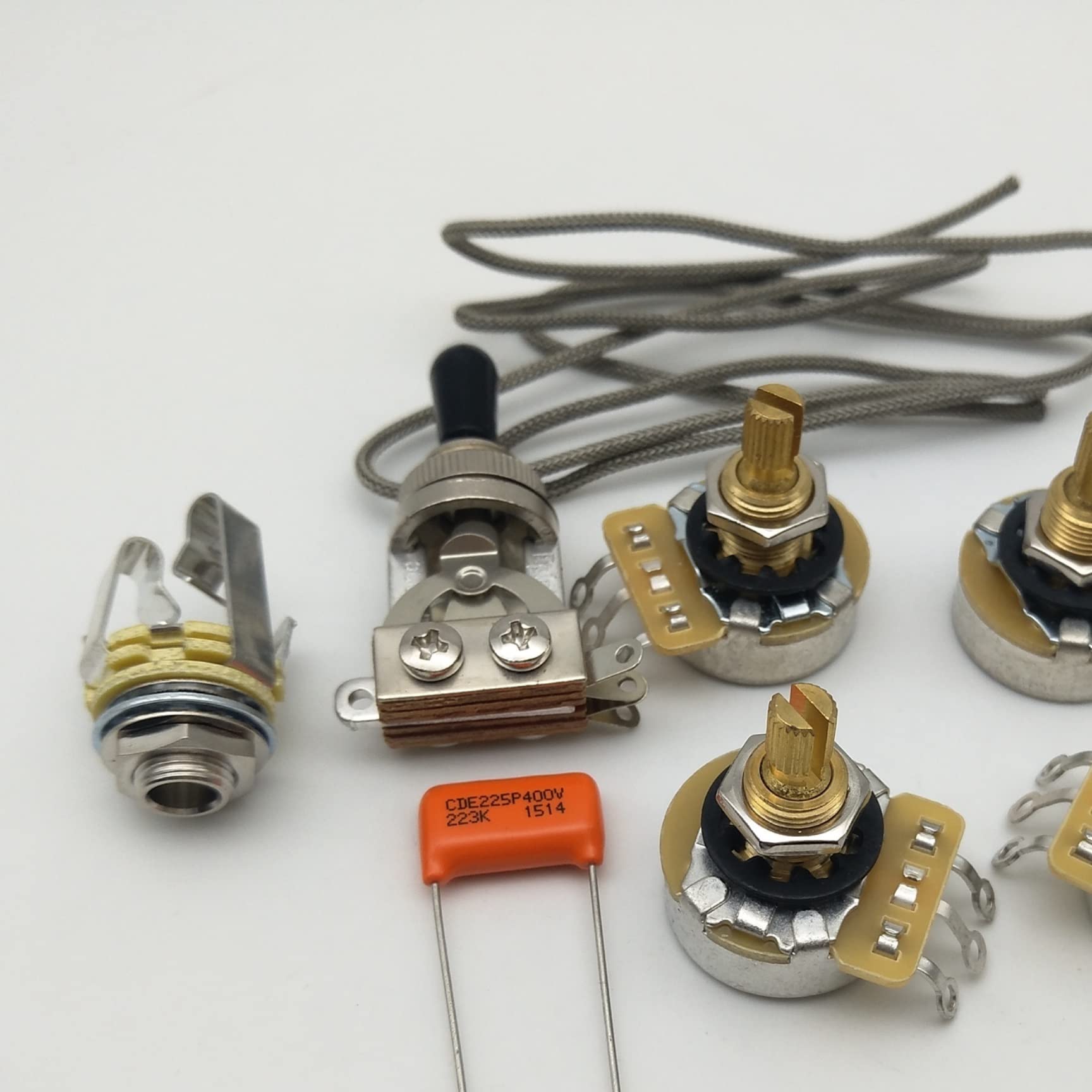 500K Ohm Guitar Potentiometer with Copper Shaft & Orange Drop Capacitor - Premium Prewired Wiring Harness Kit for Les Paul Guitars - Perfect for DIY Guitar Repairs & Tone Upgrades