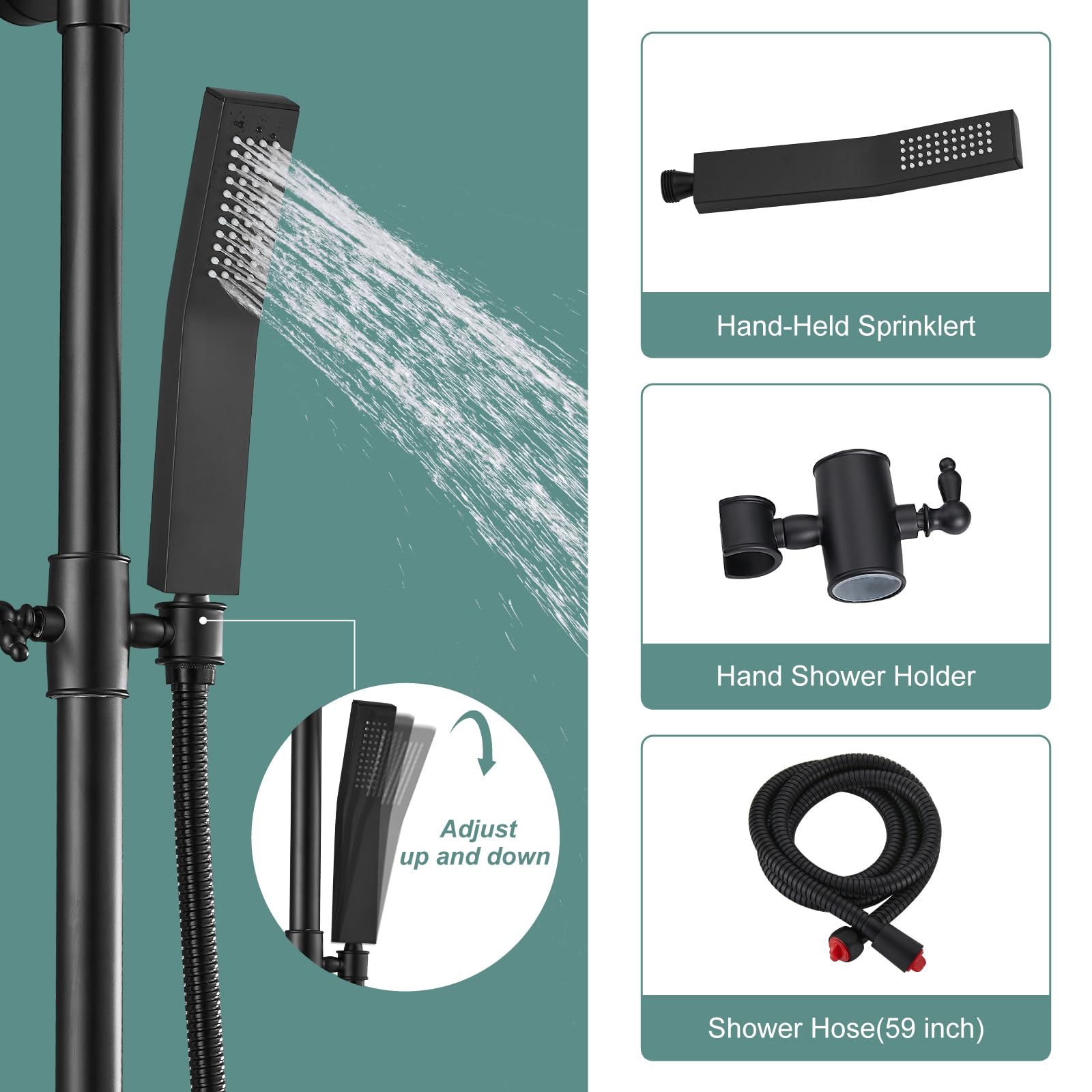 Matte Black Rain Shower System Set - 3 Function Exposed Shower Faucet with 8 Inch Swivel Rainfall Shower Head & Handheld Sprayer - Complete Bathroom Shower System with Wall Mount Tub Spout - Perfect for Modern Master Bathrooms and Spa-Like Showers