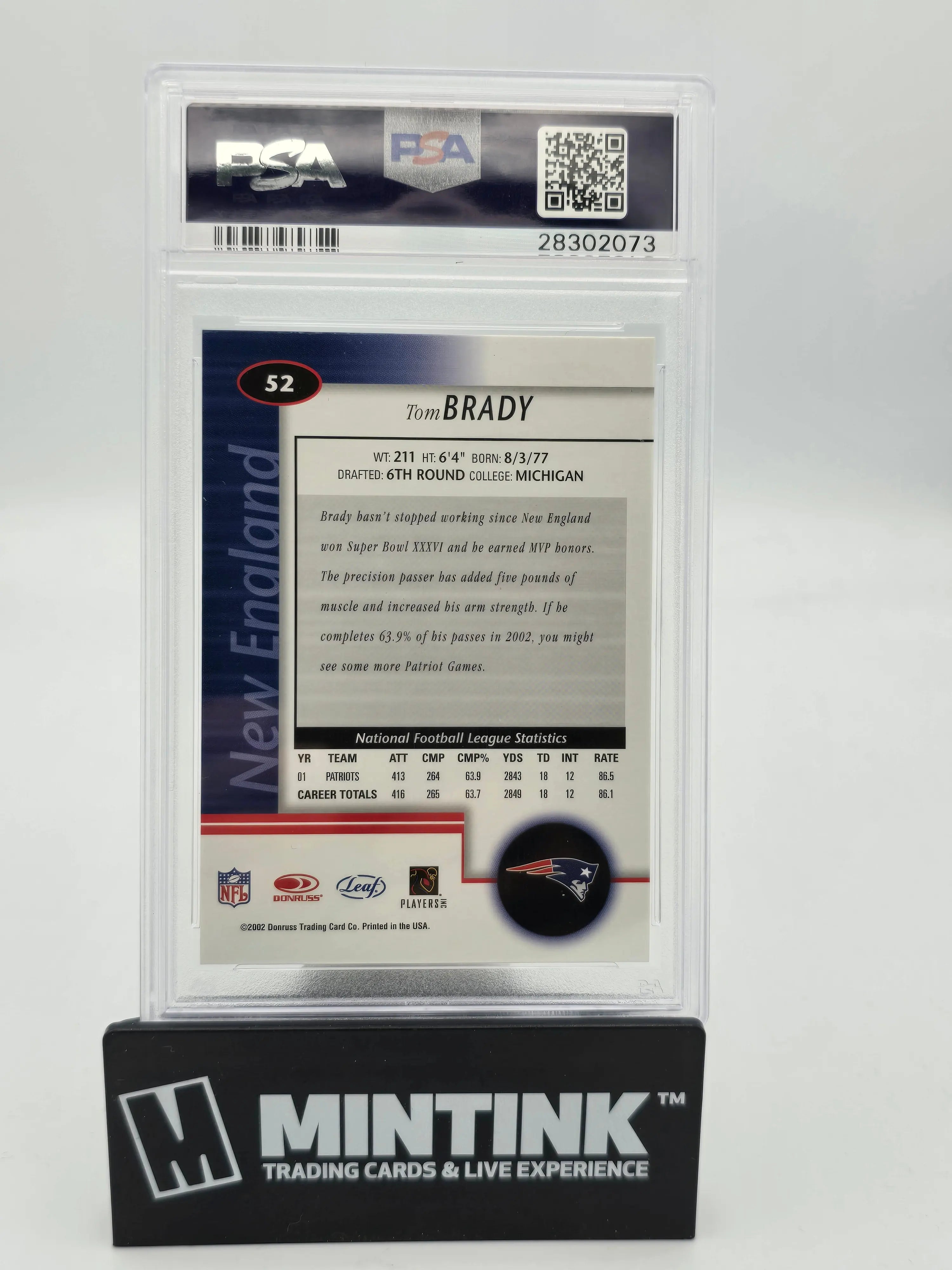 2002 Leaf Certified Football Tom Brady #52 PSA 10 Rookie Card - Rare Collectible for Sports Memorabilia Fans & Investment - Perfect for Display, Trading, and Gifting