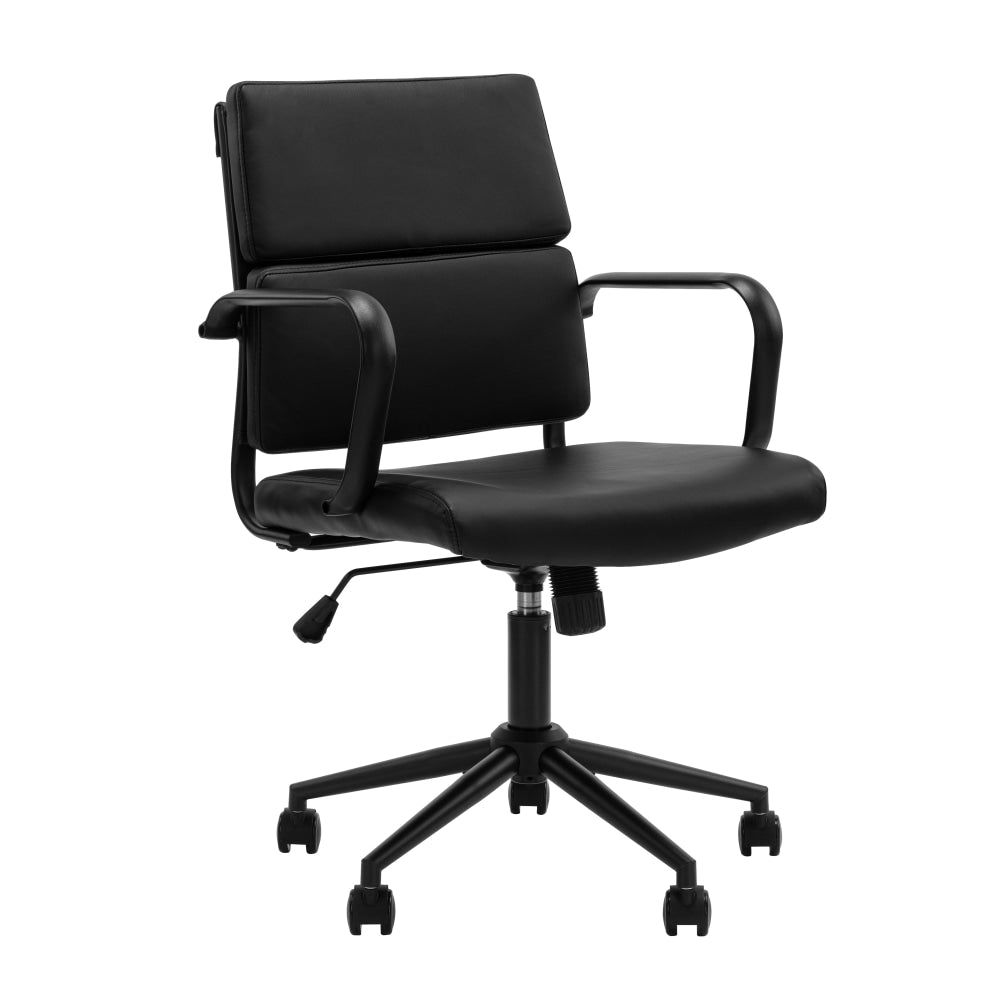 Brody PU Leather Office Chair - Low Back Ergonomic Computer Task Desk Chair with Armrests - Black - Perfect for Home Office, Study & Workspace