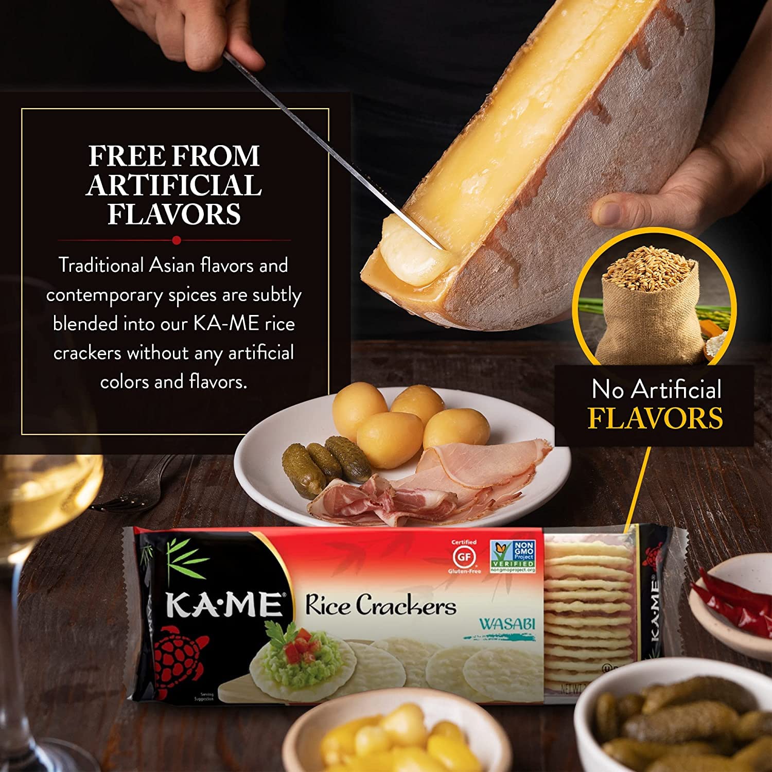 KA-ME Wasabi Rice Crackers 3.5 oz (3 Pack) - Gluten-Free, Non-GMO Snacks with Authentic Asian Ingredients, No Artificial Flavors or Colors - Perfect for Parties, Office Snacks & Asian Cuisine Pairing