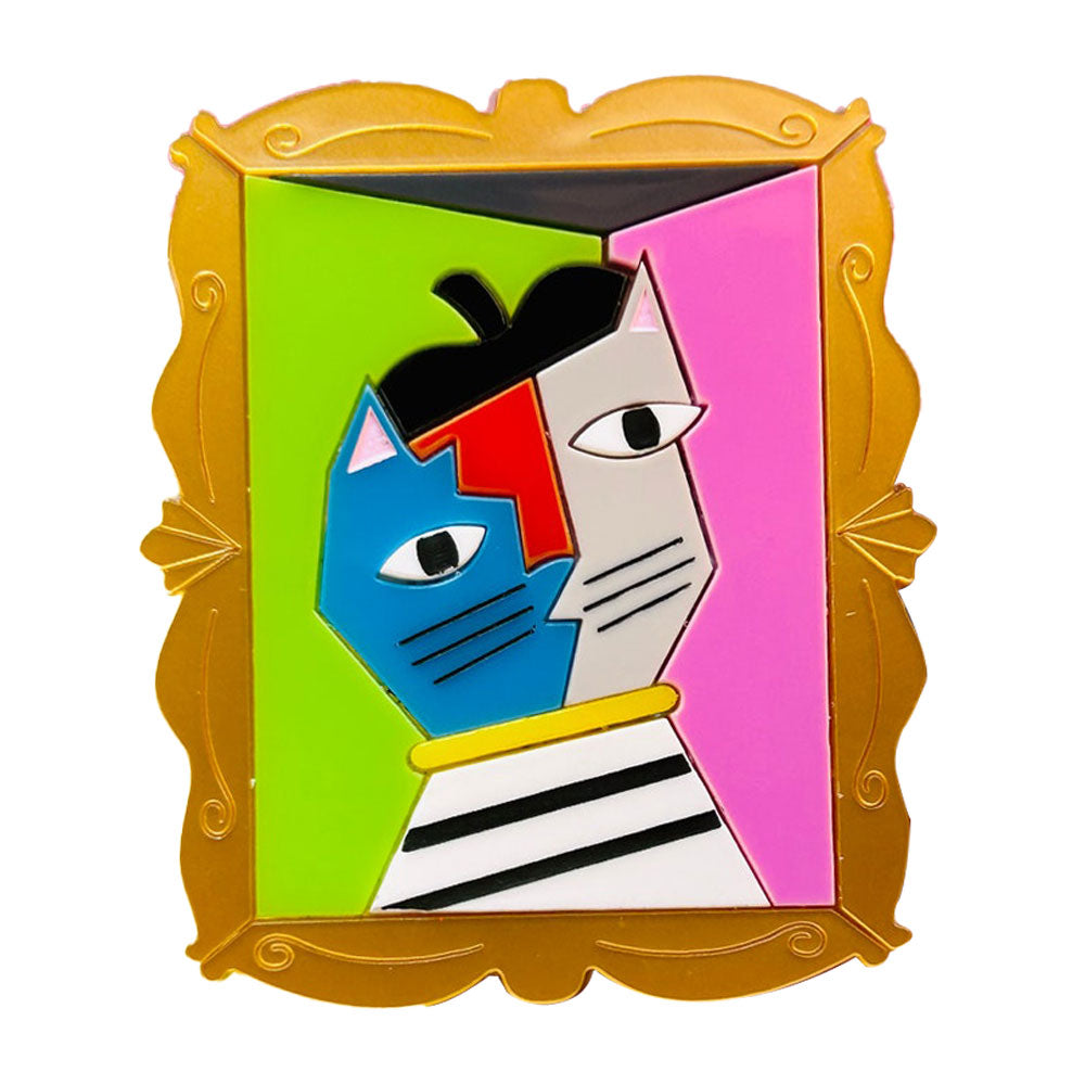 Modern Cubism Style Cat Acrylic Brooch - Handmade Artisan Cat Pin for Women | Makokot Design | Perfect Gift for Cat Lovers, Art Collectors & Fashion Accessories