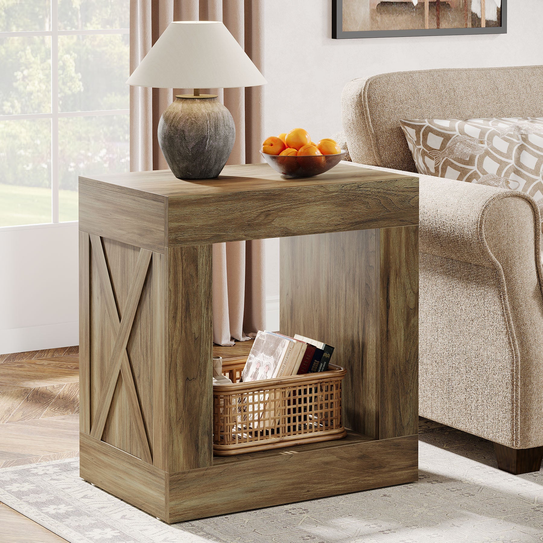 Modern Wooden End Table with Storage - Small Sofa Side Table for Living Room, Bedroom & Office - Perfect for Holding Books, Lamps & Decor