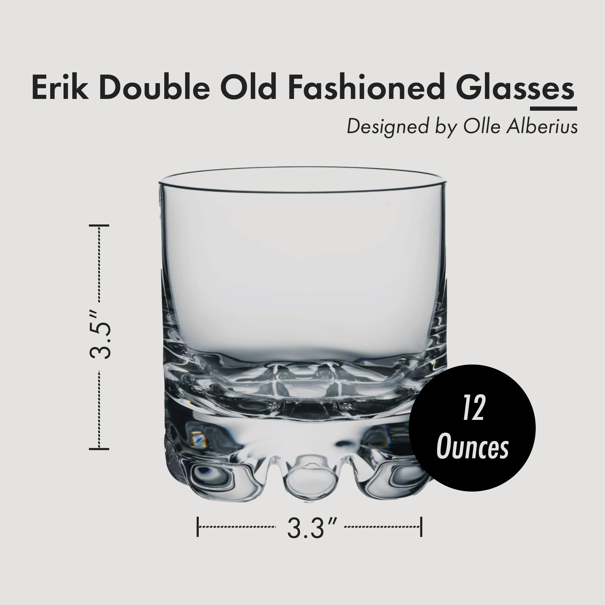Orrefors Erik Double Old Fashioned Glasses Set of 4 - 12 oz Heavy Base Whiskey Glasses for Bourbon, Gin, Cocktails & Margaritas - Minimalist Barware, Dishwasher Safe - Perfect for Home Bars, Parties & Gifts