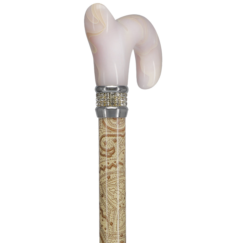 Scratch and Dent Creme Pearlz Designer Adjustable Walking Cane V1697 - Lightweight Mobility Aid for Seniors & Handicap Support - Perfect for Indoor & Outdoor Use