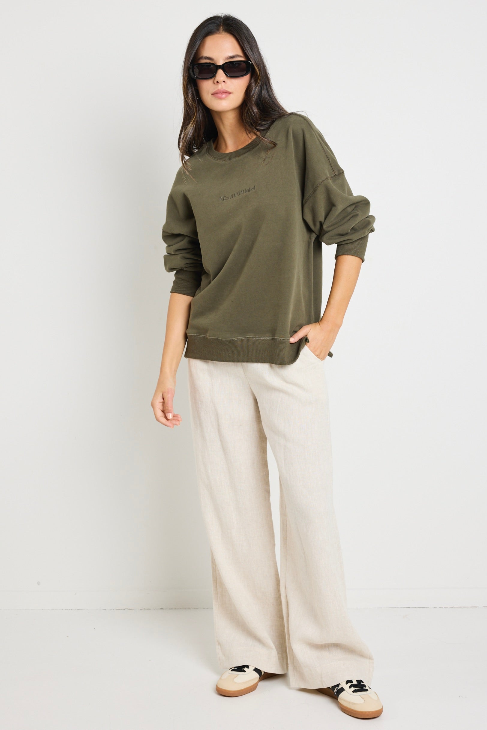 RE:UNION Label Daylight Khaki Sweatshirt for Men & Women - Comfortable Casual Pullover for Streetwear, Lounge & Everyday Wear
