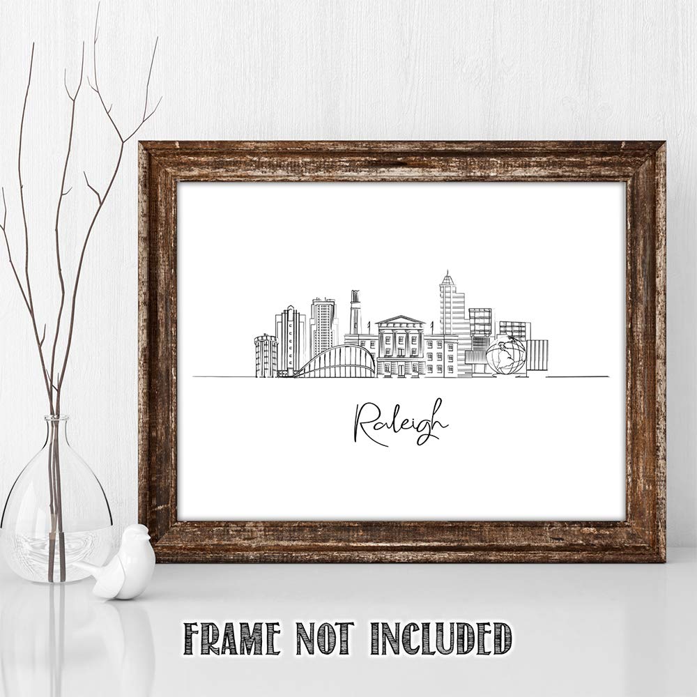 Raleigh Skyline Wall Art Print 11x14 - Unframed Decor for Bedroom & Living Room