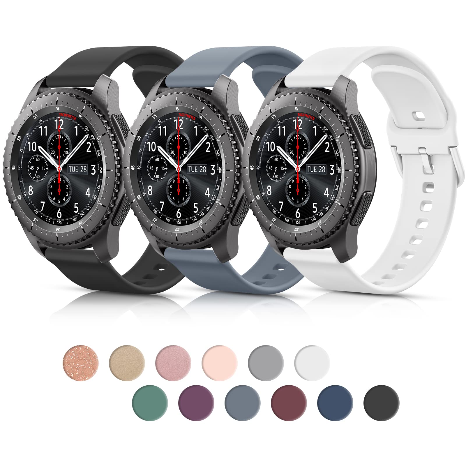 3 Pack 22mm Soft TPU Sport Replacement Bands for Samsung Gear S3 Frontier/Classic - Comfortable & Durable Watch Straps for Men & Women - Perfect for Running, Workouts & Daily Wear