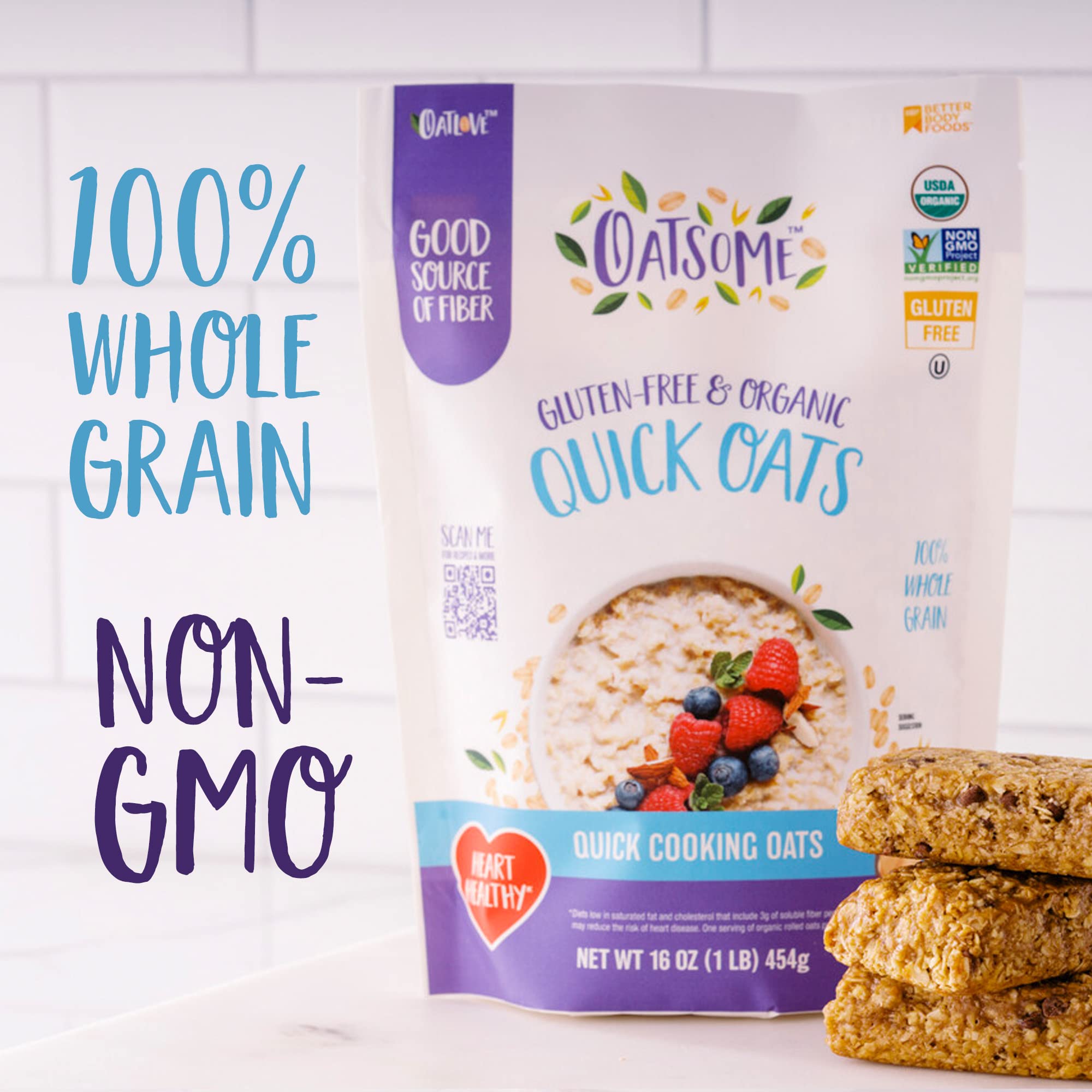 Oatsome Organic Quick Oats 1lb Bag – Gluten-Free Whole Grain Rolled Oats for Healthy Breakfast, Baking, Smoothies & Granola – Perfect for Oatmeal, Cookies, Energy Bars & Yogurt Toppings