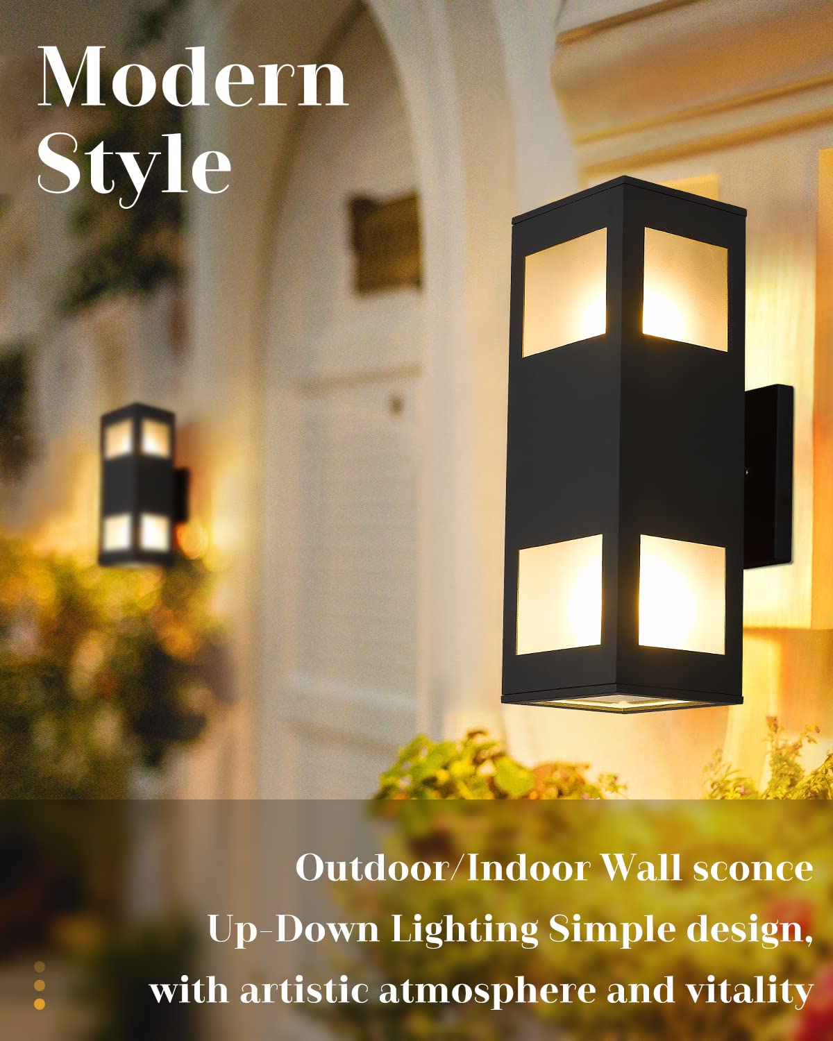 Harriet 3 Pack Modern Outdoor Wall Lights - Waterproof Aluminum Exterior Wall Sconces with Up-Down Lighting, Matte Black Finish - Perfect for Porch, Patio, Garden, and Entryway Lighting