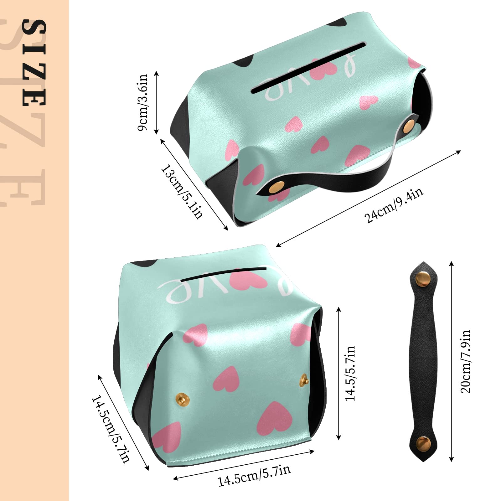 ALAZA Cartoon Cat Kitten Heart Leather Tissue Box Cover - Cute Home & Office Tissue Box Holder Organizer (5.7 x 5.7 x 5.7 Inches) - Perfect for Bathroom, Desk, Living Room & Gift Giving