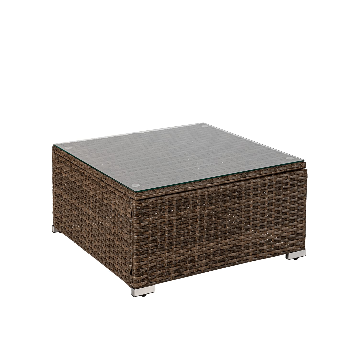HOMPUS Outdoor Patio Furniture - Brown Wicker Coffee Table for Sectional Sofa Set - Weather-Resistant Rattan Side Table for Garden, Poolside & Backyard Decor