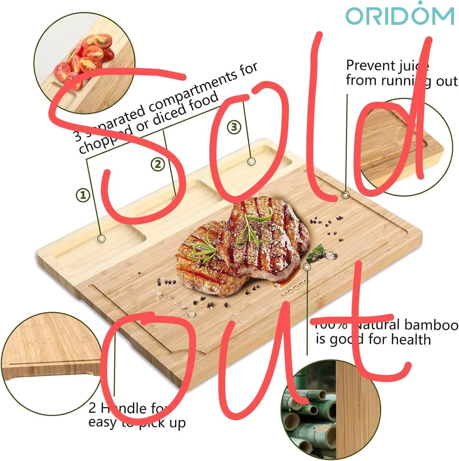 Bamboo Cutting Board - Double Sided for Kitchen & Charcuterie
