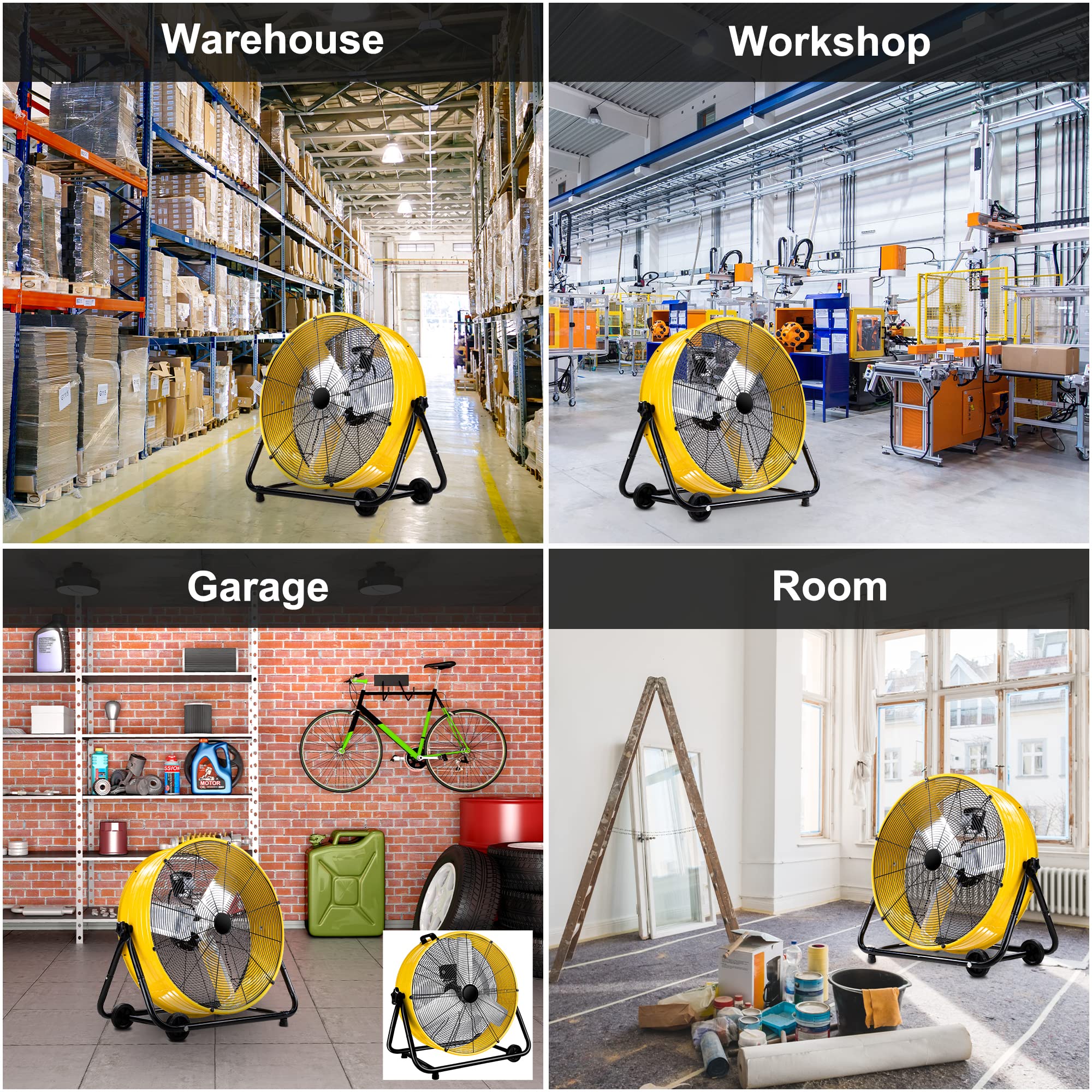 24 Inch Heavy Duty Industrial Drum Fan - 8800 CFM High Velocity Air Circulation with 3 Speed Settings | Commercial & Residential Use for Warehouse, Workshop, Factory, Greenhouse & Home Cooling