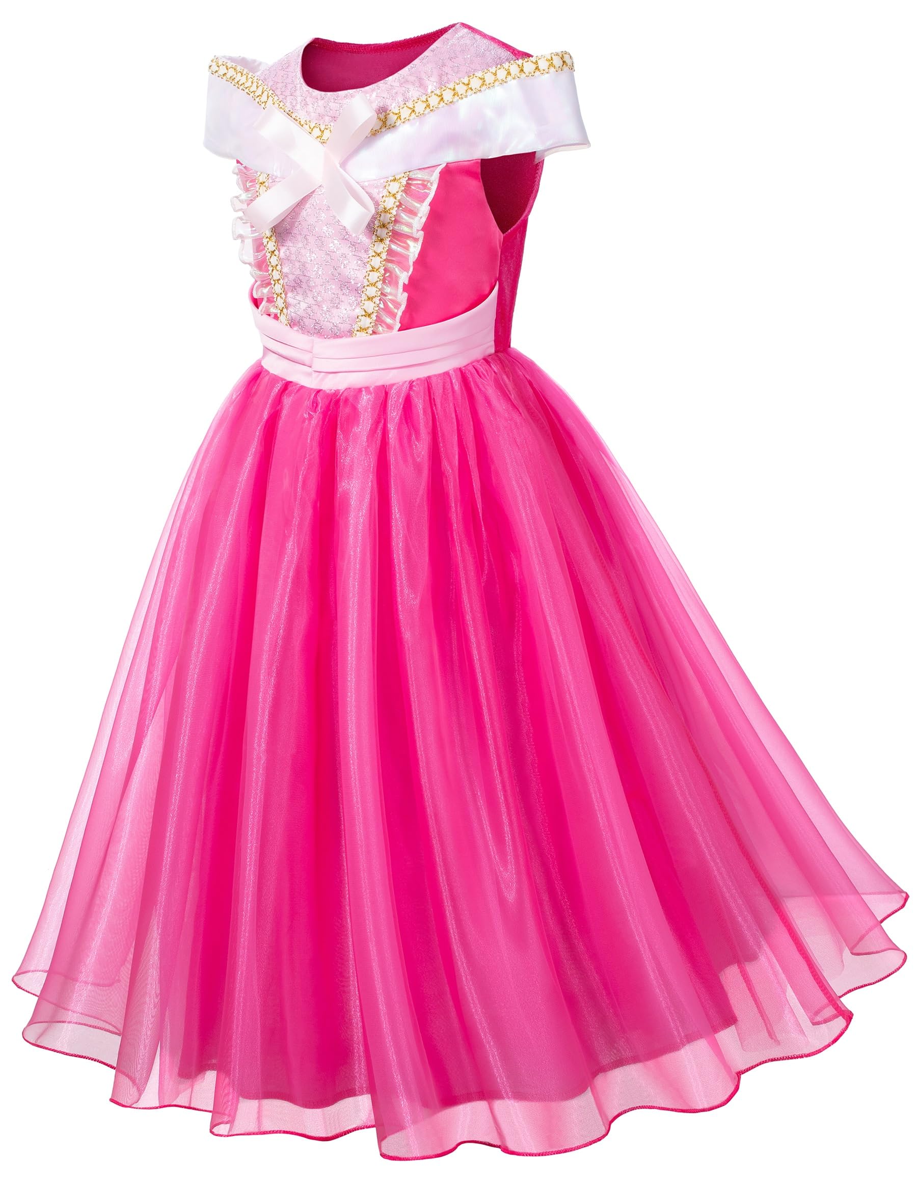 Pink Princess Costume Dress for Girls - Sleeping Beauty Dress with Tiara & Gloves | Fairy Tale Party, Halloween, Birthday Dress Up & Role Play