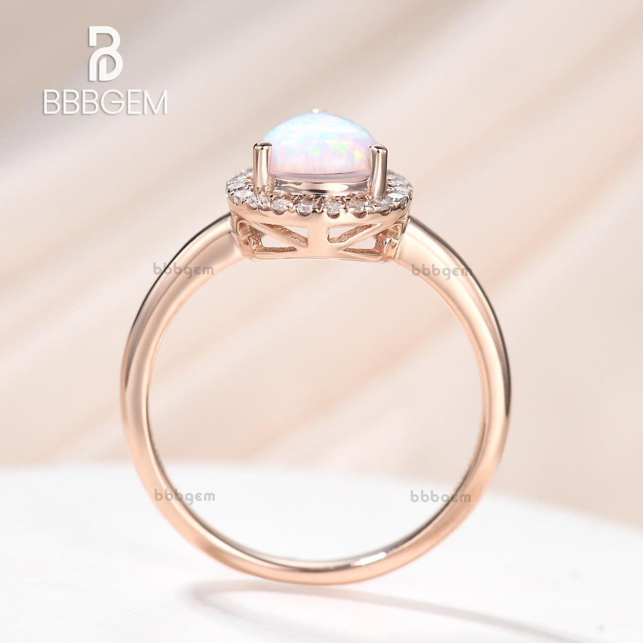 14K/18K Gold Pear Shaped Opal Engagement Ring with Halo Setting - Elegant Rose Gold Wedding Band for Women, Perfect for Proposals, Anniversaries & Special Occasions