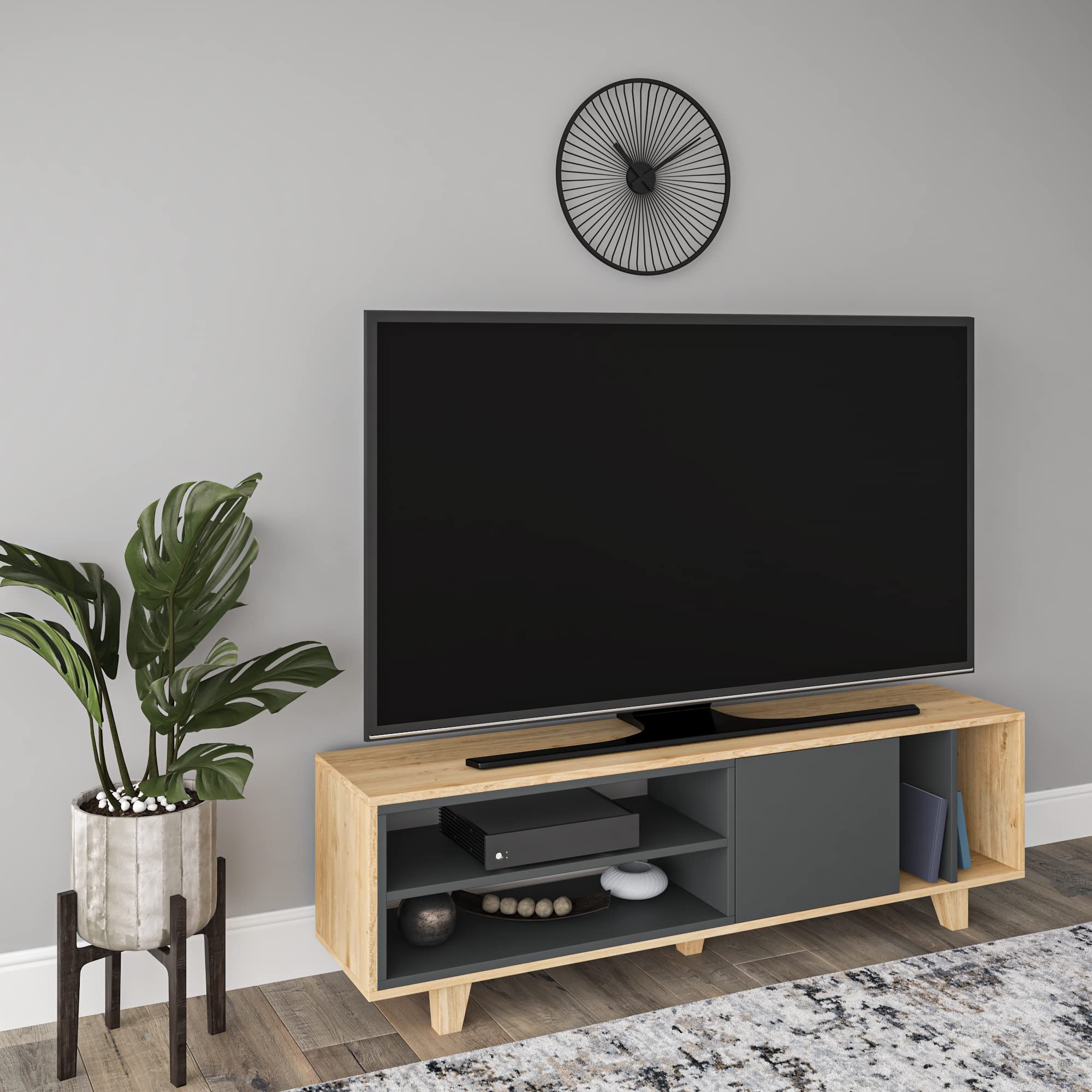 Modern Oak & Anthracite TV Stand with Storage - 18.5