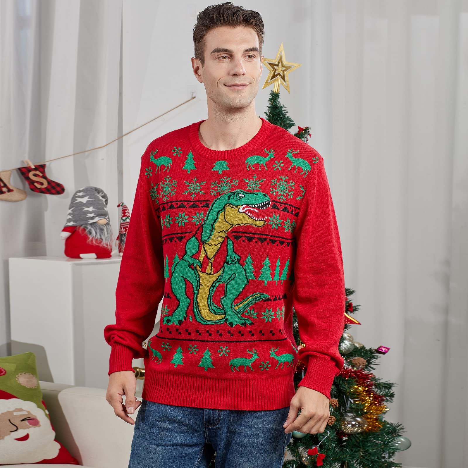 Dinosaur Christmas Sweaters - Family Matching Holiday Pullover for Parties & Festivals